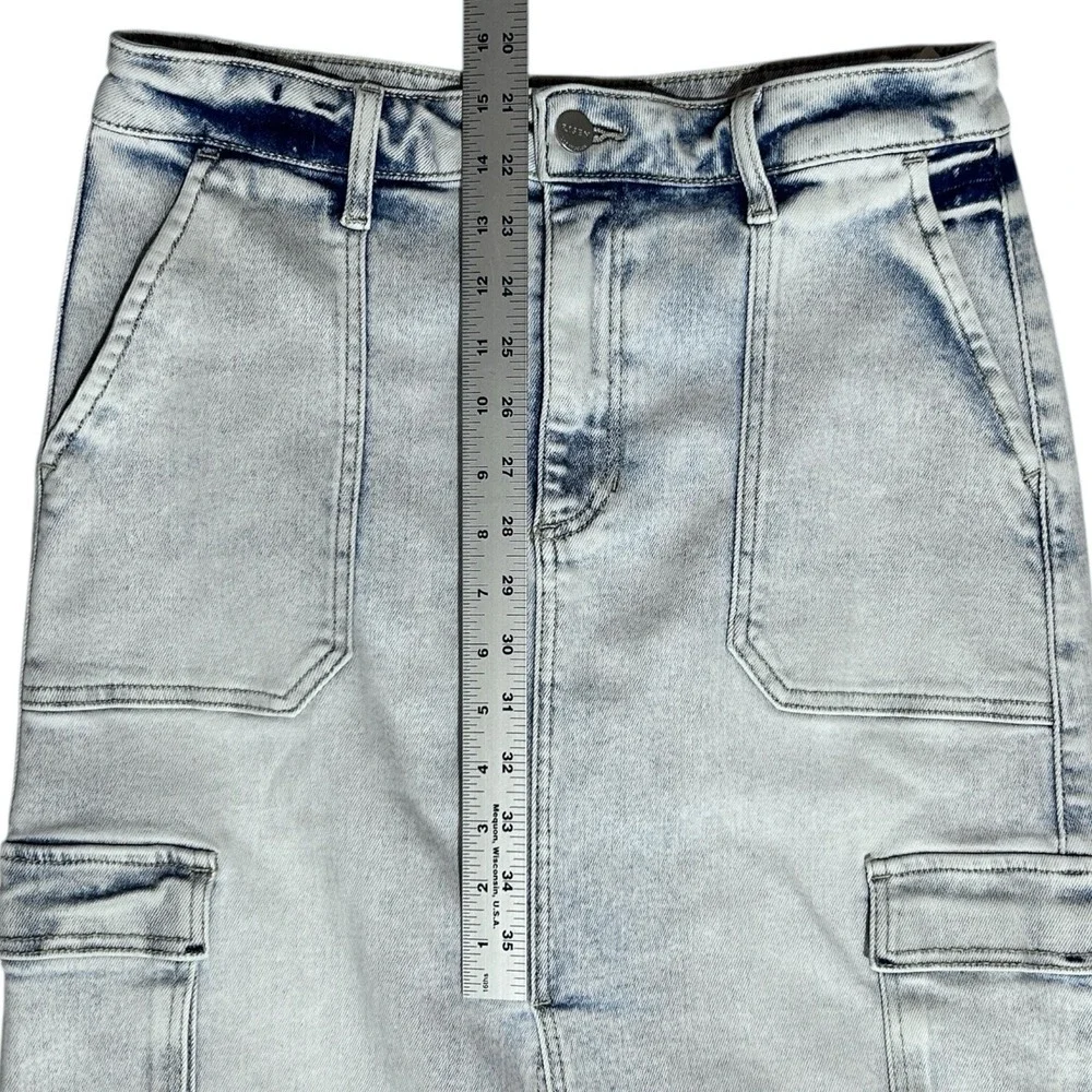 RISEN Jeans Midi Cargo Skirt Sz L Front Slit Stretch Light Wash Denim RDS6186 - Picture 4 of 12